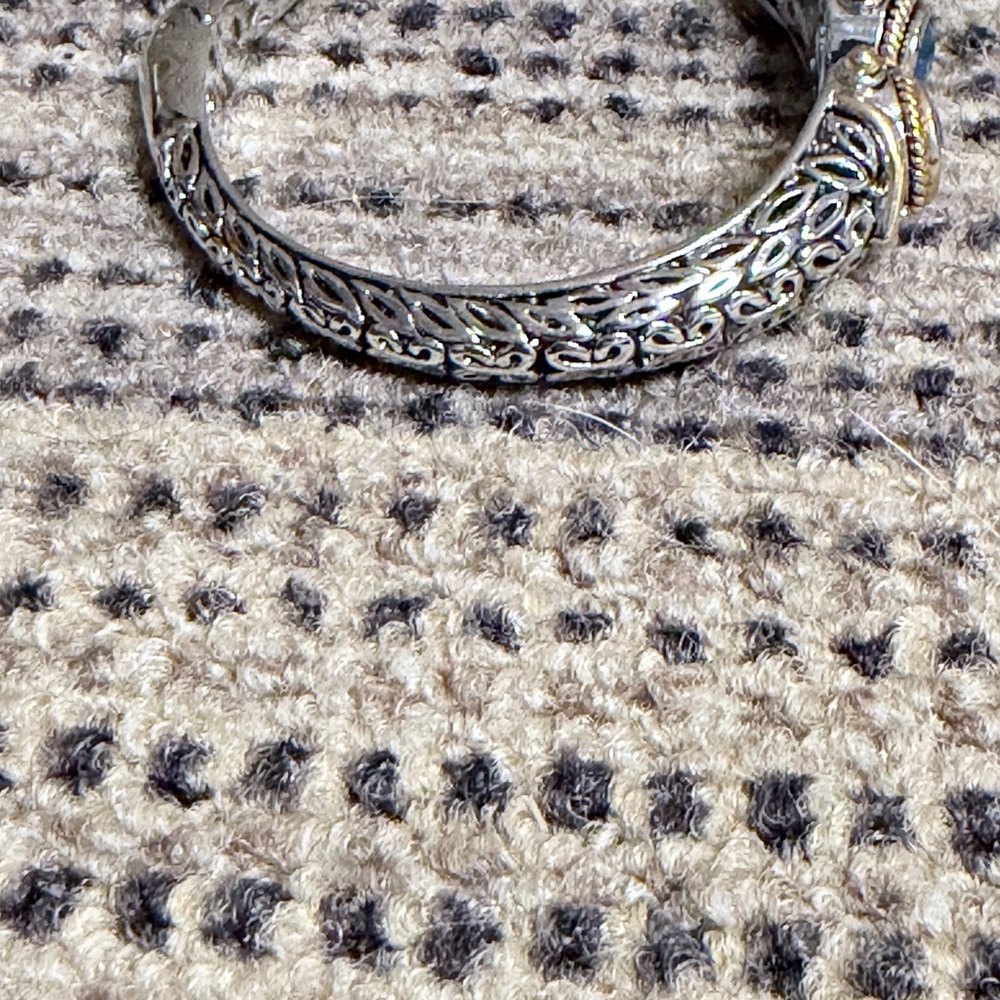 Elegant Silver and Gold Tone Bracelet Blue Accents Dec Birthstone Hinge Bangle - Picture 5 of 10